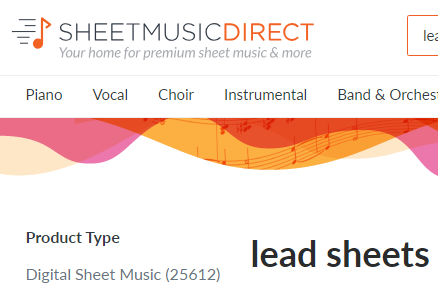 Sheet Music Direct logo with lead sheets as search item