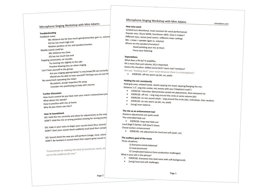 The two-page handout from the microphone technique workshop.